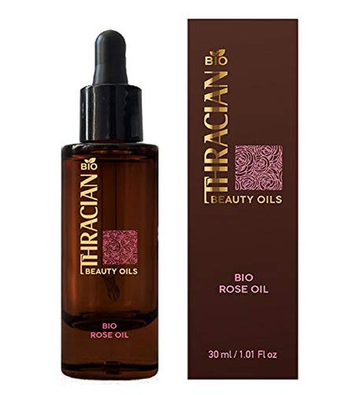 Thracian Bulgarian Beauty Rose Oil with Bio Premium Certified Rosa Damascena, Anti-aging, Moisturizing Oil for Face, Body and Hair in 1.01 fl oz Glass with Dropper
