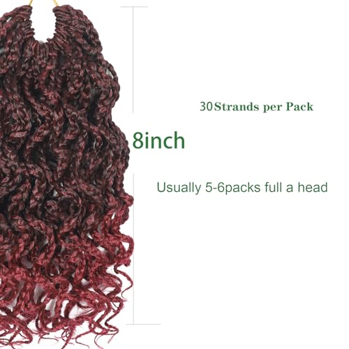 Goddess Box Braids - 150 Strands, Pre Looped, 8Inch Curly, Wavy Crochet Braiding Hair for Women - 5 Packs