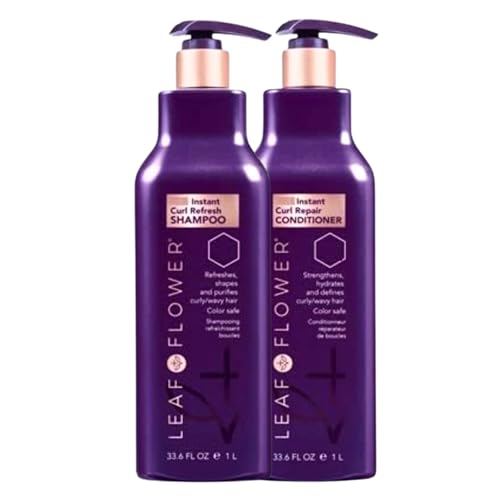 Leaf & Flower Shampoo & Conditioner 33.6 oz Duo Set | Necessities And Essentails Packaging (Purple/Curl Repair)