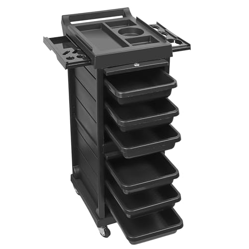 Lorvain Salon Beauty Rolling Trolley Cart, 3FT Hair Storage Cabinet Barber Organizer Tool Multi Drawers Rolling Cart Free Standing Furniture with 4 Universal Wheels Hair Supplies (Black)