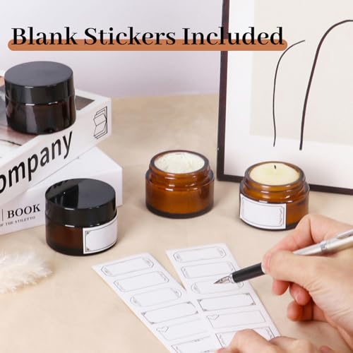 AuroTrends 1 oz Glass Jars with Lids 24Pack- Mini Amber Glass Jar/Cosmetic Containers with UV Protection,Travel Labels (30ml, Set of 24)
