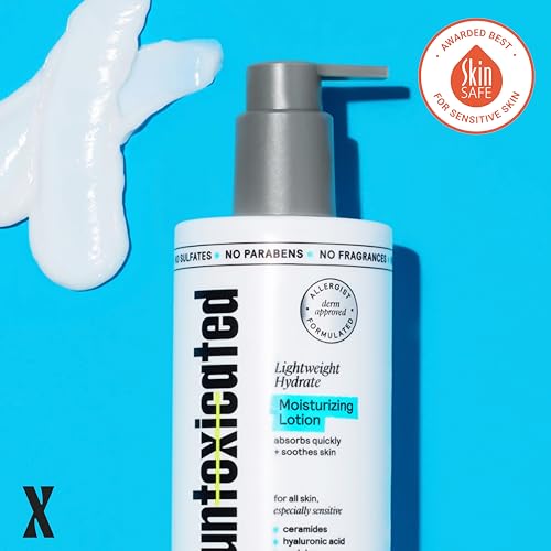 Untoxicated Moisturizing Lotion - Daily Face Moisturizer & Body Lotion for Sensitive Skin - Ceramides & Hyaluronic Acid - No Common Irritants - Non-Comedogenic - Oil-Free - Fragrance Free - 10 Ounce