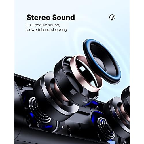 Bluetooth Speaker Stocking Stuffers for Men Women Teens Boys Girls: Portable Wireless, IPX5 Waterproof, White Elephant Gifts for Adults, Up to 20H Playtime, TWS Pair, for Home/Party/Outdoor (Black)