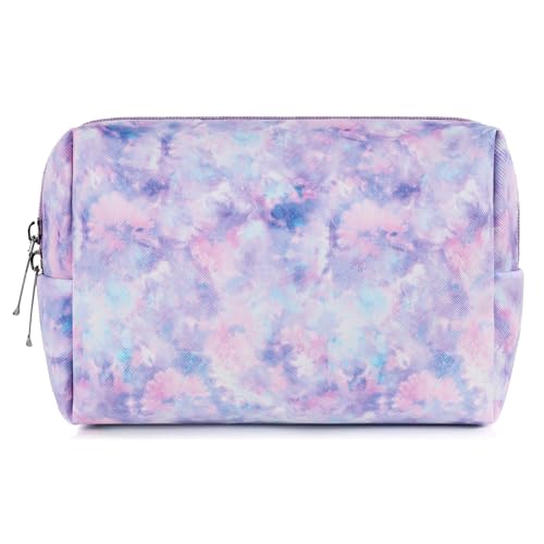 Makeup Bag For Girls, Travel Cosmetic Bag For Teens Girls Kids Cute Small Makeup Bag for Purse Waterproof Zipper Pouch, Tie Dye Purple