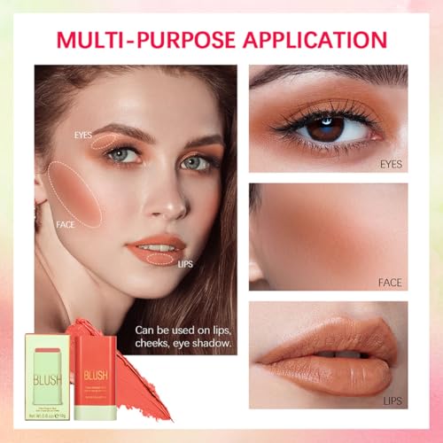 Multi-Use Makeup Blush Stick, Cream Blush Stick, Tinted Solid Moisturizer Stick for Cheek & Eyes & Lips, Waterproof Natural Nude Makeup, Suitable for All Skin (1#Shy Pink)