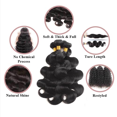 Selina Hair 12A Brazilian Body Wave 4 Bundles Human Hair 8 10 12 14 Inch 400g/Pack Remy Hair Unprocessed Human Hair Weave Hair Extensions for Women Natural Black Color