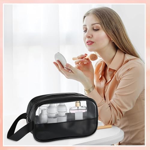 Buryeah 12 Pieces Toiletry Bag for Women Men Translucent Small Travel Makeup Pouch Portable Waterproof Organizer Set for Accessories Toiletries(Black)