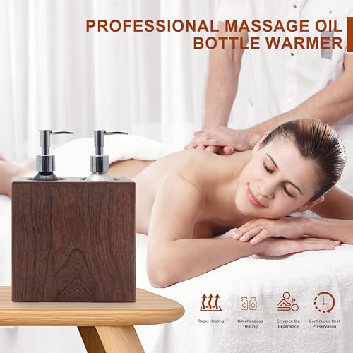 Elitzia Walnut Wood Massage Oil Warmer Independent Dual-Bottle Heating Control with 4 Massage Oil Pump Bottles Lotion Warmer Dispenser Heated 122-140¡ÆF Suitable for Salon Spa ETOH02