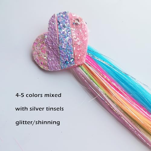 6-Pack 16-Inch Glitter Tinsel Hair Extensions ?Silver Clip-In Strands ? Sparkly Hair Accessories for Girls & Women ? Easy to Wear for Parties, Festivals & Daily Fun