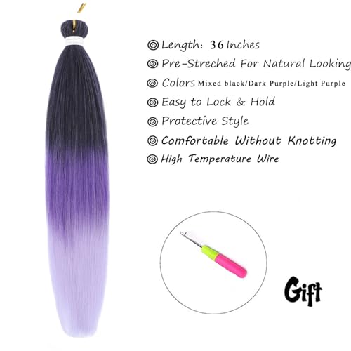 Liang Dian Pre-Stretched Braiding Hair 36 Inch 6 packs Hot Water Setting Synthetic Hair Crochet Braiding Hair Extension(Mixed black/Dark Purple/Light Purple)