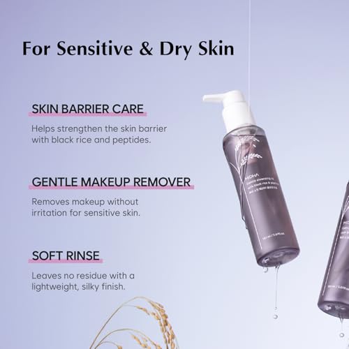 MIDHA Gentle Cleansing Oil with black rice & peptides,5.07fl.oz/150ml,Deep cleansing, Skin barrier support, Nourishing cleansing oil, Gentle Daily Cleanser, Moisture-locking cleanser