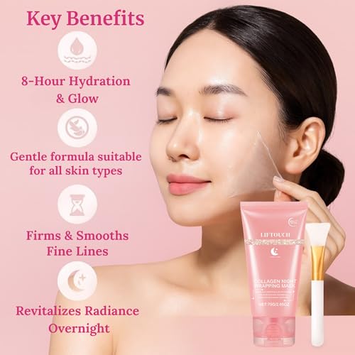 Korean Collagen Night Wrapping Mask - Overnight Peel Off Facial Mask for Face - Hydrating Sleeping Mask Skincare - Anti-Aging Glass Skin Elasticity Treatment - Women