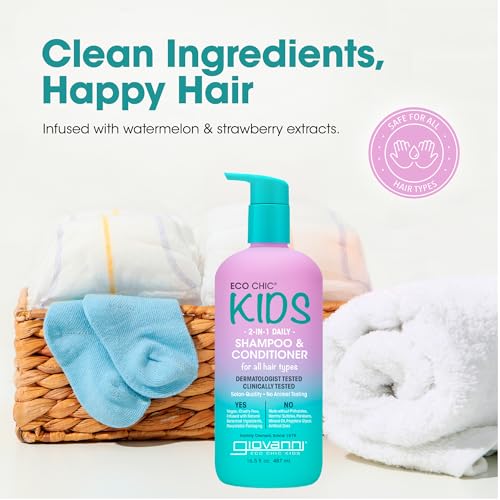 GIOVANNI Eco Chic Kids 2 in 1 Shampoo & Conditioner - For All Hair Types, Salon Quality, Gentle Formula - 16.5 Fl Oz (Pack of 2)