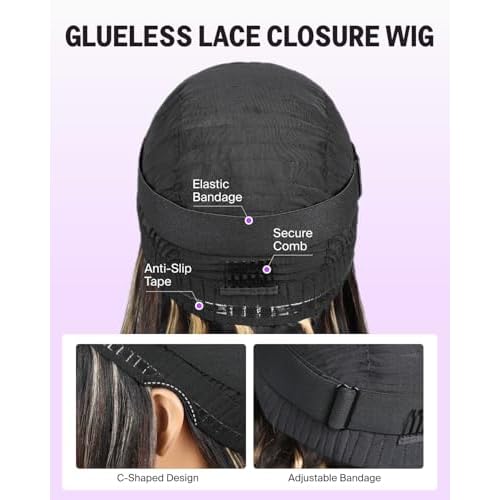 6x5 Wear and Go Glueless Wigs Human Hair Ombre Lace Front Wig Human Hair 220% Density Highlight Straight Wigs Bleached Tiny Knots FB27# 24 Inch