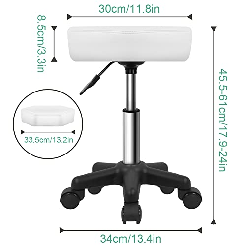 FURWOO Hexagon Rolling Stool Height Adjustable Stool with Wheels for Spa Salon Massage White