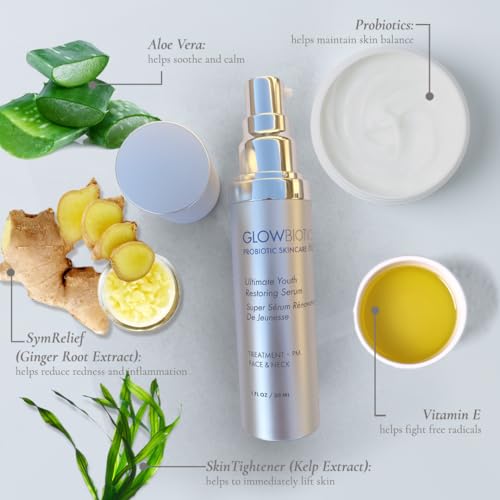 Glowbiotics Advanced Vitamin C Brightening Serum with Probiotics & Hyaluronic Acid ? Collagen Boost, Reduces Wrinkles & Dark Spots, Evens Tone ? Airless Pump