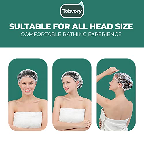 Disposable Shower Caps - 100PCS Shower Cap Tobvory Waterproof Plastic Shower Cap For Women Men For Hair - Extra Elastic Large Shower Caps For Bath, Hair Treatment, Conditioning In Home Hotel Travel