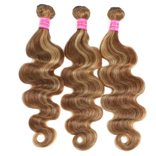 12A Highlight Body Wave Bundles Human Hair 100% Unprocessed Brazilian Virgin Hair Honey Blonde Ombre Wet and Wavy 3 Bundles£¨22 24 26 inch£© for Black Women Double Weft