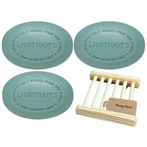 Lightfoot's Pine Soap for Men (3 Bars) All Natural Pine Scented Mens Athletic Soap for Body or Hands and One (1) Bamboo Holder