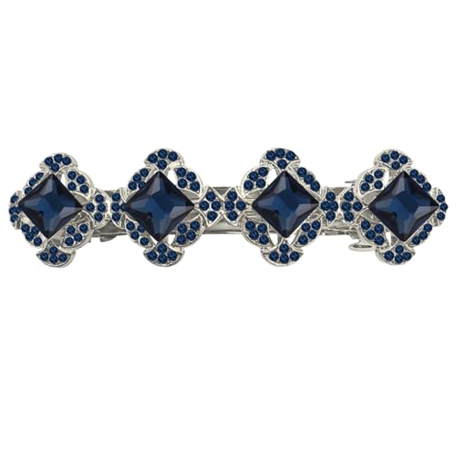 Vintage Austrian Hair Barrettes, Glitter Sparkly Crystal Flower Hair Clips French Vintage Barrettes, White Rhinestone Metal Hair Pins Hair Accessories for Women Girls (Navy Blue)