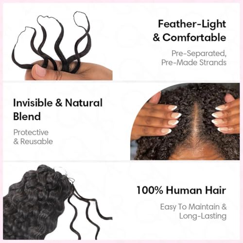 QVR Crochet Braiding Human Hair Bulk Pre Looped Afro Kinky V Bulk for Kinky Twist Ombre 24 inch 56 Gram Per Pack Natural Black Color