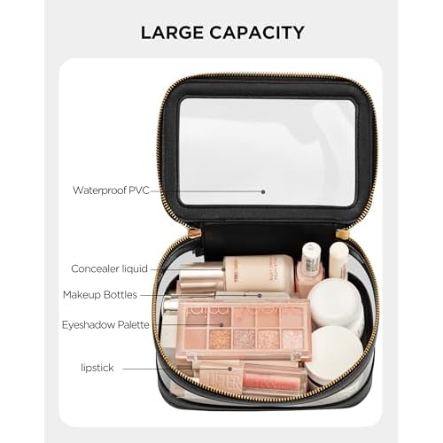 HBlife Clear Makeup Bag Organizer, Portable Travel Toiletry Cosmetic Bag Case for Women, Large Make Up Bag Makeup Train Case Transparent Storage Bag Pouch with Handle(Black)