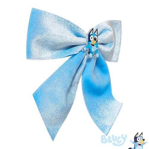 LUV HER Bluey Long Tail Hair Bow for Girls with Alligator Clip with Charm of Bluey - Hair Accessory, Ages 3+