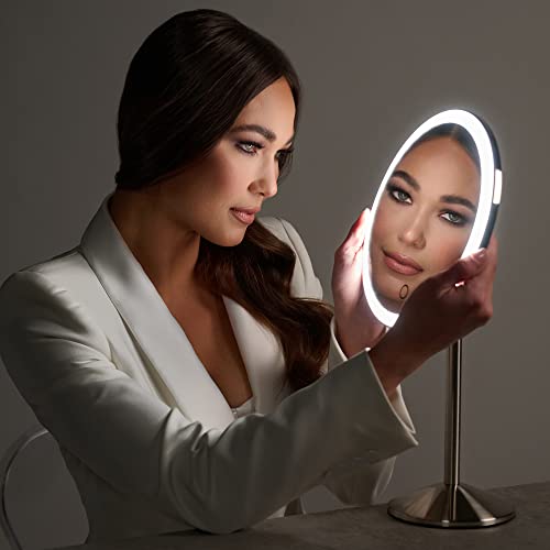 Ilios Lighting Cordless Bright LED Makeup Mirror with Lights and 5X Magnified Mirror with Long-Lasting Rechargeable Battery Perfect for Vanity (5X)