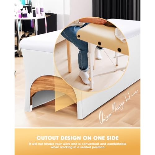Onism Lash Bed Cover-Wipeable PU Leather Massage Bed Cover, Waterproof Soft and Comfortable Spa Bed Cover with Storage Pocket for Eyelash Extension Bed Massage Bed Perfect for Salon Spa Home Use White