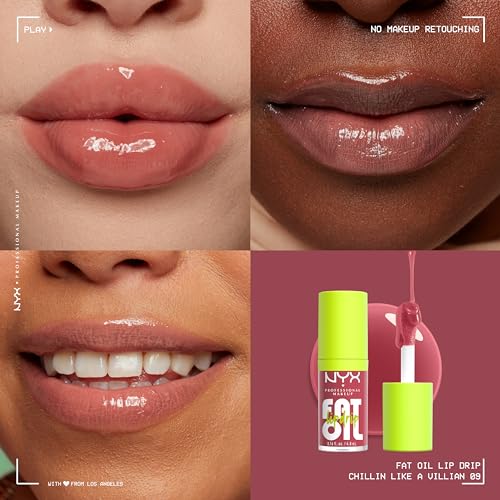 NYX PROFESSIONAL MAKEUP Fat Oil Lip Drip, Moisturizing, Shiny and Vegan Tinted Lip Gloss - Chillin Like a Villain (Pale Dusty Rose)