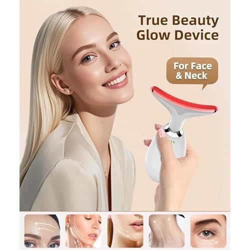7 Color Face and Neck Massager Light Therapy, Red Light Based Facial Massager for Skin Care, Firming, Smoothing (White)