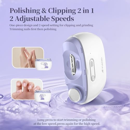 Electric 2-in-1 Nail Clipper & Polisher, 2-Speed Safe Fingernail Trimmer for All Ages, Rechargeable Automatic Nail Clipper with Light, Manicure Set for Baby Kids Seniors & Weak Hands
