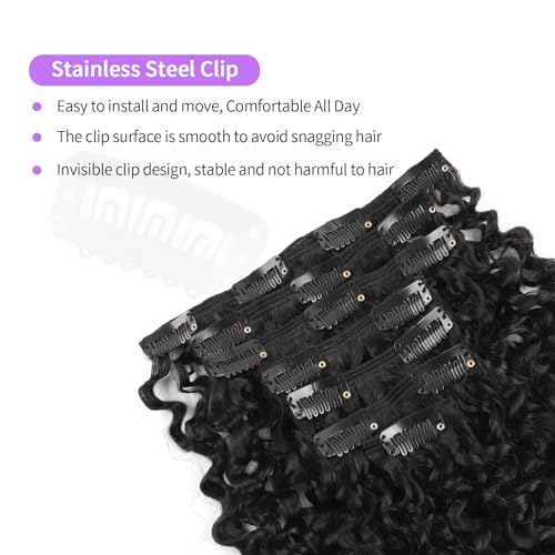 Sassina Spiral Curly Clip in Hair Extensions Human Hair Invisible Human Hair Extensions for Women Natural Black Double Weft Clip in Extensions Thick Soft Natural Human Hair 7Pcs 120G 22 Inch