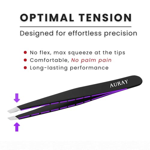 Eyebrow Tweezers Women Facial Hair, Stainless Steel Facial Hair Removal Precision Tweezer for Men & Women in Black, Slanted Tip Eyebrow Plucker for Easy Plucking, Professional Tweezers by AURAY (2)