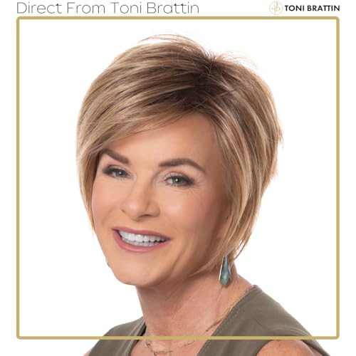 Toni Brattin Fascination Wig - Chin Length Layers, a Side-Swooping Bang & a Razor-Cut Neckline - Heat-Friendly Synthetic Fiber Looks & Feels Natural - Adjustable & Comfortable (Medium Blonde, Regular)