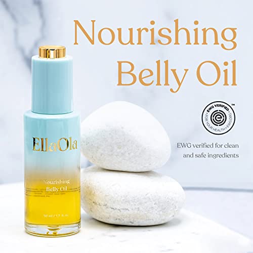 EllaOla Belly Oil for Pregnancy Stretch Marks & Maternity Scars - Quick dry Formula with Squalene and Vitamin C Hydrates Face & Body, Pregnancy + Postpartum Skincare, Fragrance Free | 1.7 fl. oz.