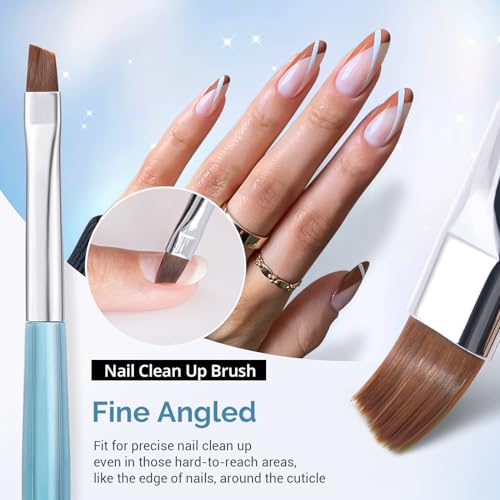 AIRSEE Nail Art Clean Up Brushes, 3 PCS Flat/Oval/Fine Angled Gel Nail Brush for Cleaning Polish Mistake on the Cuticles, Painting Brushes, Art Design DIY Tools, Blue