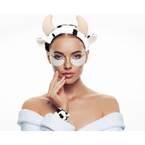 4PCS Cow Print Headbands for Washing Spa Face Wristband Set, Bath Makeup Skincare Hair Bands Western Highland Stuff Gifts for Women