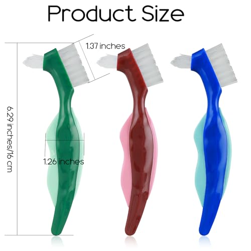 3 Pcs Hard Denture Brush, 3 Colors Premium Hygiene Denture Cleaning Brush for Denture Care, Double Sided Toothbrush with Multi-Layered Bristles & Rubber Anti-Slip Handle