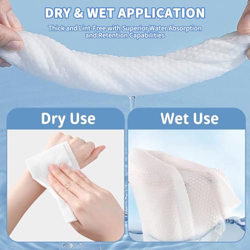 Disposable Face Towels 600 Count, Ultra Soft & Thick Facial Towels for Sensitive Skin, Biodegradable & Lint-Free Makeup Remover Dry Wipes, Multi-Purpose Cleansing Towelettes for Face Wipes