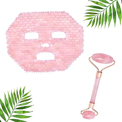 Rose Quartz Mask Full Face Mask Crystal Face Mask Crystal Eye Mask to reduce puffiness, promote relaxation, eye strain and many more. Spa Mask for face (Rose Quartz)