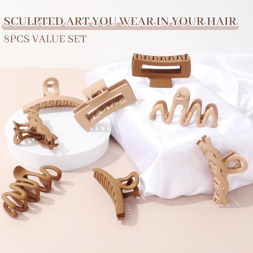 Matte Non-Slip Large Hair Clips for Women 8PCS (4 Beige+4 Khaki), Durable Claw Clips for Women/Girls | Gift-Ready Neutral Hair Accessories for Daily & Special Occasions