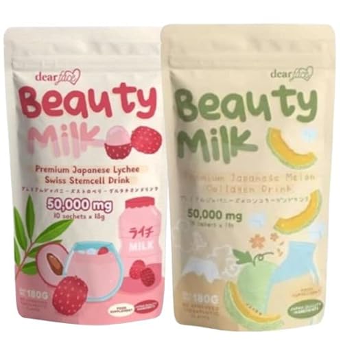 Dear Face Beauty Milk Twin Pack Japanese Collagen Lychee & Melon Drink - 50,000mg Hydrolyzed Collagen Bundle Deal