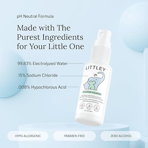 Littley Pacifier & Teether Cleaner with Hypochlorous Acid, Non-Toxic & Alcohol-Free, Gentle Formula for Cleaning Baby & Toddler Essentials, 8oz Spray Bottle