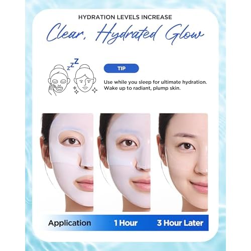 WELLAGE Real Hyaluronic Glow Booster PDRN Hydrogel Face Sheet Mask - Over night Face Masks for Deep Moisture Plumping and Radiant Skin - Korean Skincare, 5 Sheets