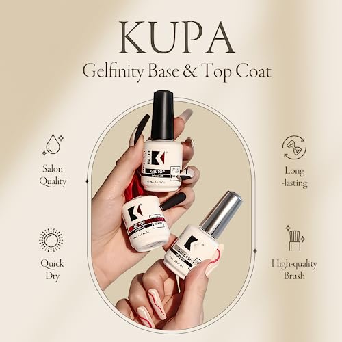KUPA Gelfinity - Soak Off Gel - Base & Glossy Top & Matte Top Coat (No-Wipe) 0.5 Fl Oz (Clear (Base + Gloss), 0.5 Fl Oz (Pack of 2))