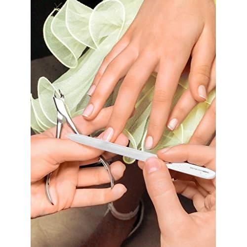 GERMANIKURE 6pc Manicure Set in Beige Leather Case - FINOX Stainless Steel Tools Made in Germany, Glass Nail Care Supplies Made in Czech Republic ? Professional Cuticle and Nail Care Kit