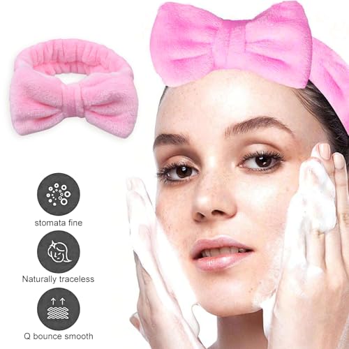 Spa Headbands,Makeup Headbands for Women,Facial Headband Bulk,Soft Coral Fleece Headband for Makeup,Cosmetic Head Wraps,Bow Hair Bands for Face Washing Shower Skin Care (pink, 25pcs)
