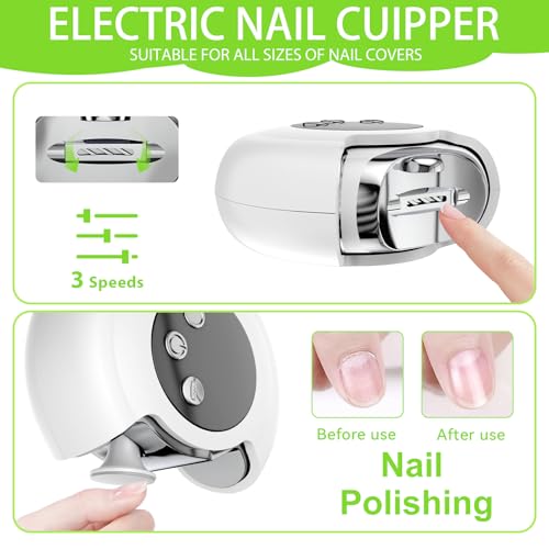 3-in-1 Electric Nail Clipper & Trimmer - 3 Speed Automatic Nail Clippers for Seniors- Rechargeable Fingernail Clipper with LED Light, Portable Fingernail Grinder & Polisher for Women & Men