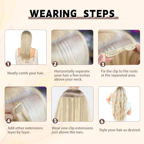 Sassina Human Hair Clip in Extensions 22 Inch Straight Clip in Hair Extensions Human Hair Golden Blonde to Medium Blonde Double Weft Clip ins 8 Pcs with 18 Clips 120 Grams #P16/22